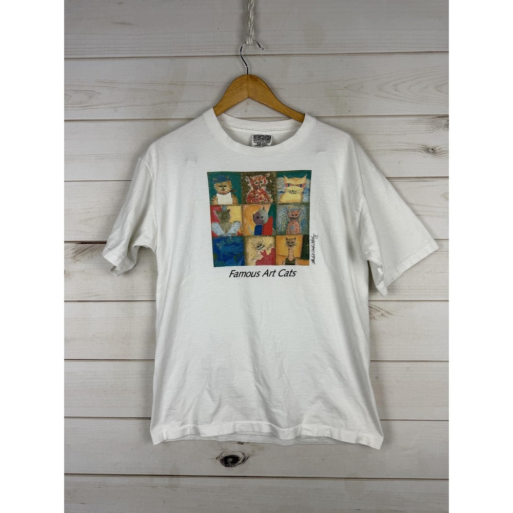 VTG Wildwood Productions Shirt Adult Large White Famous Art Cats Graphic Tee USA